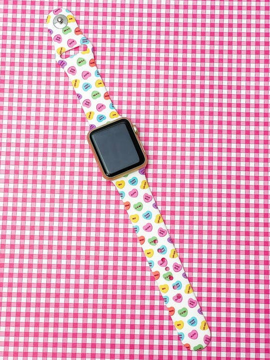 Candy Hearts Printed Silicone Watch Band - M/L