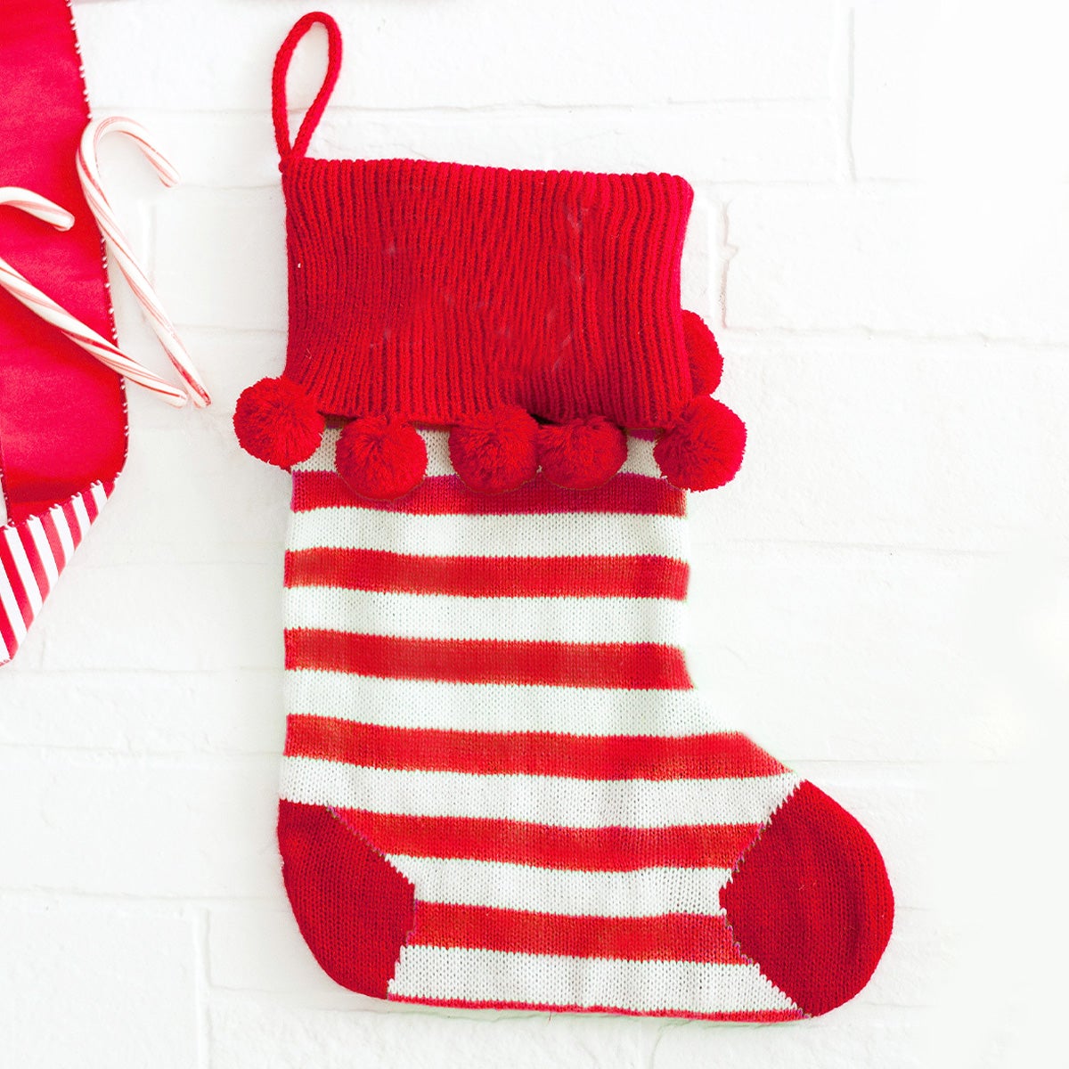 Red Stripe Pom Pom Stocking