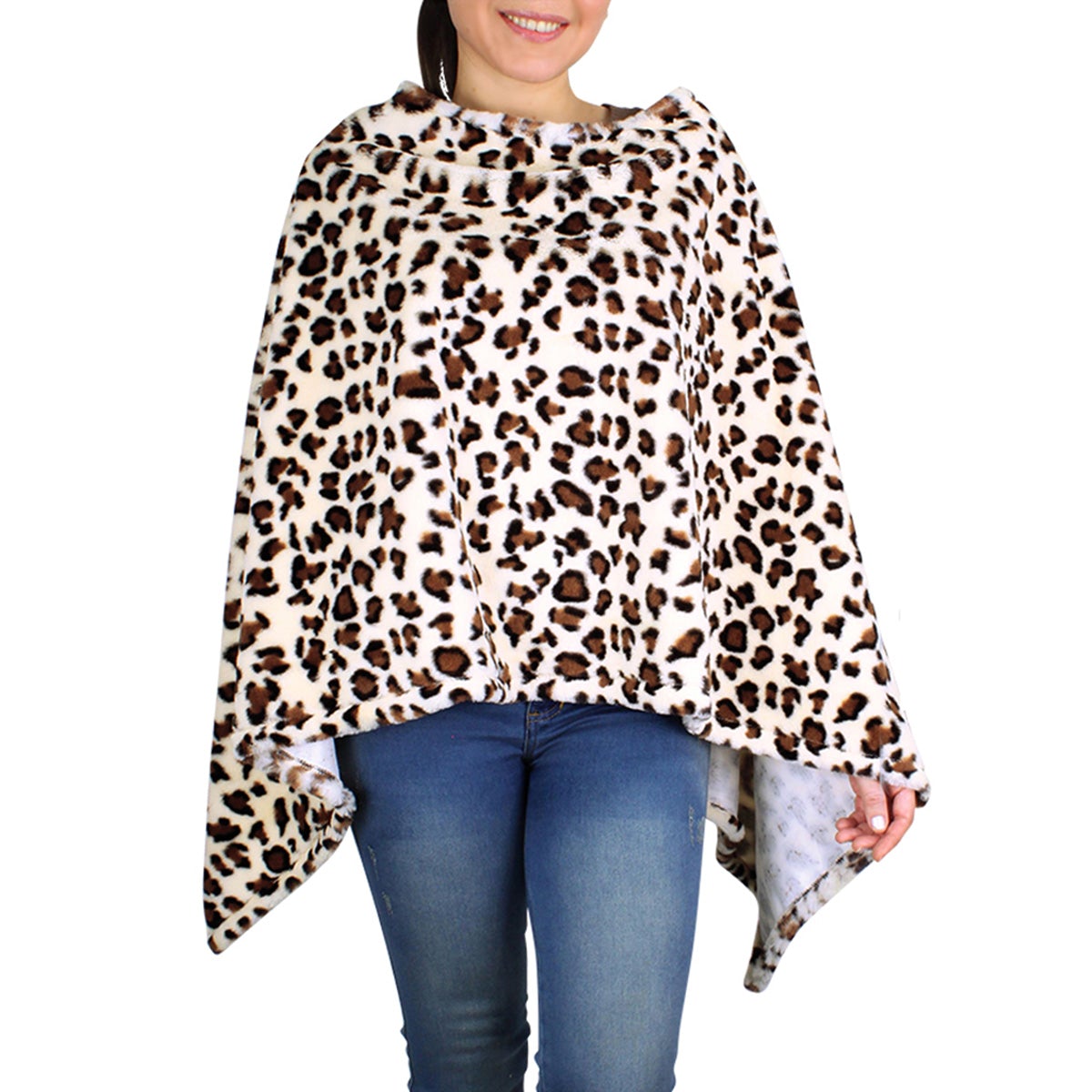 Creme Leopard Faux Fur Poncho