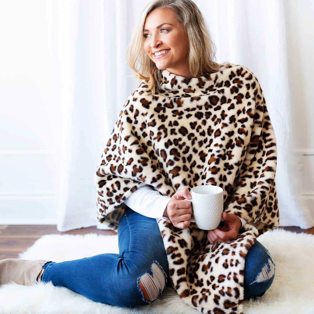 Creme Leopard Faux Fur Poncho