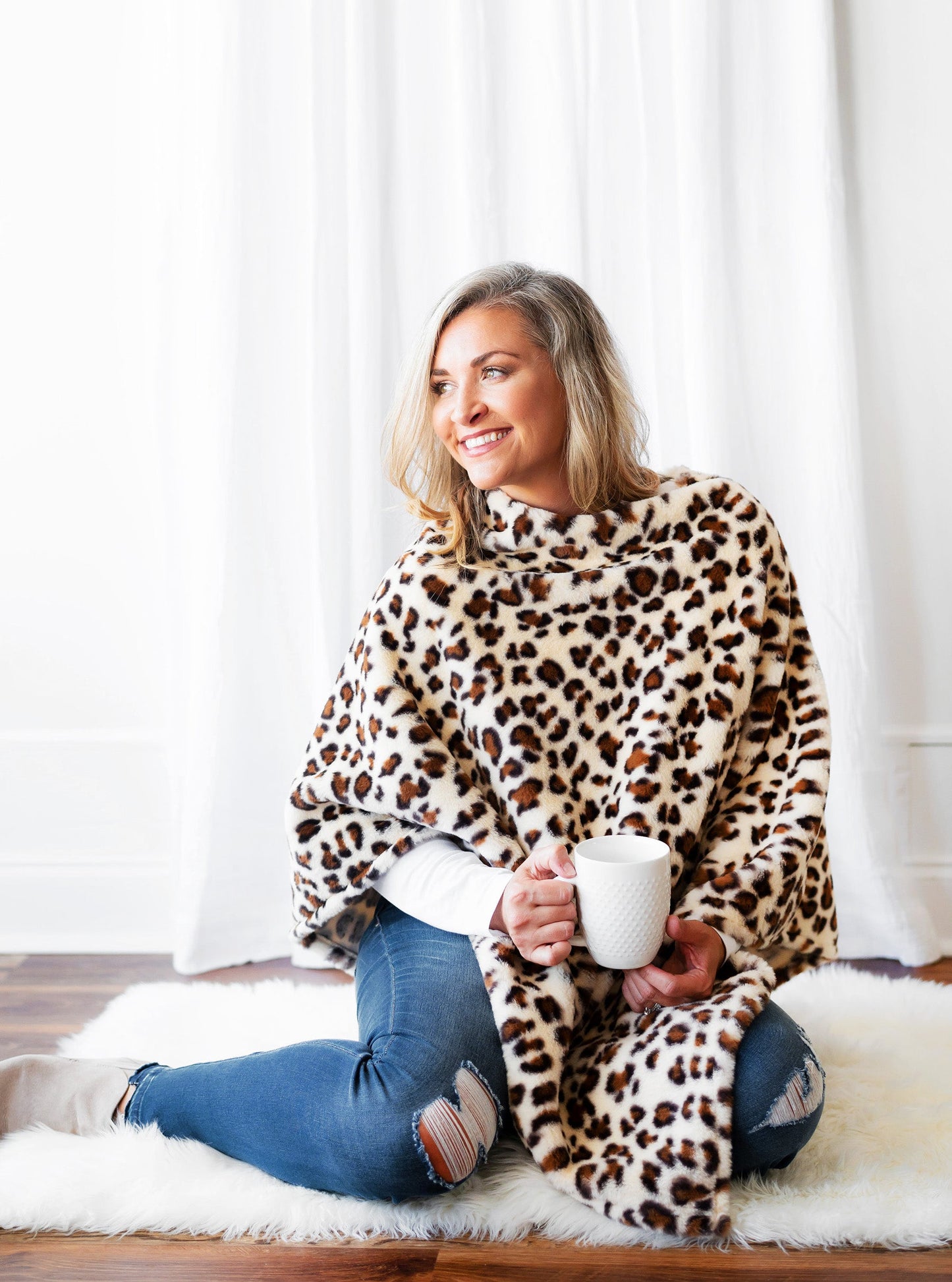 Creme Leopard Faux Fur Poncho