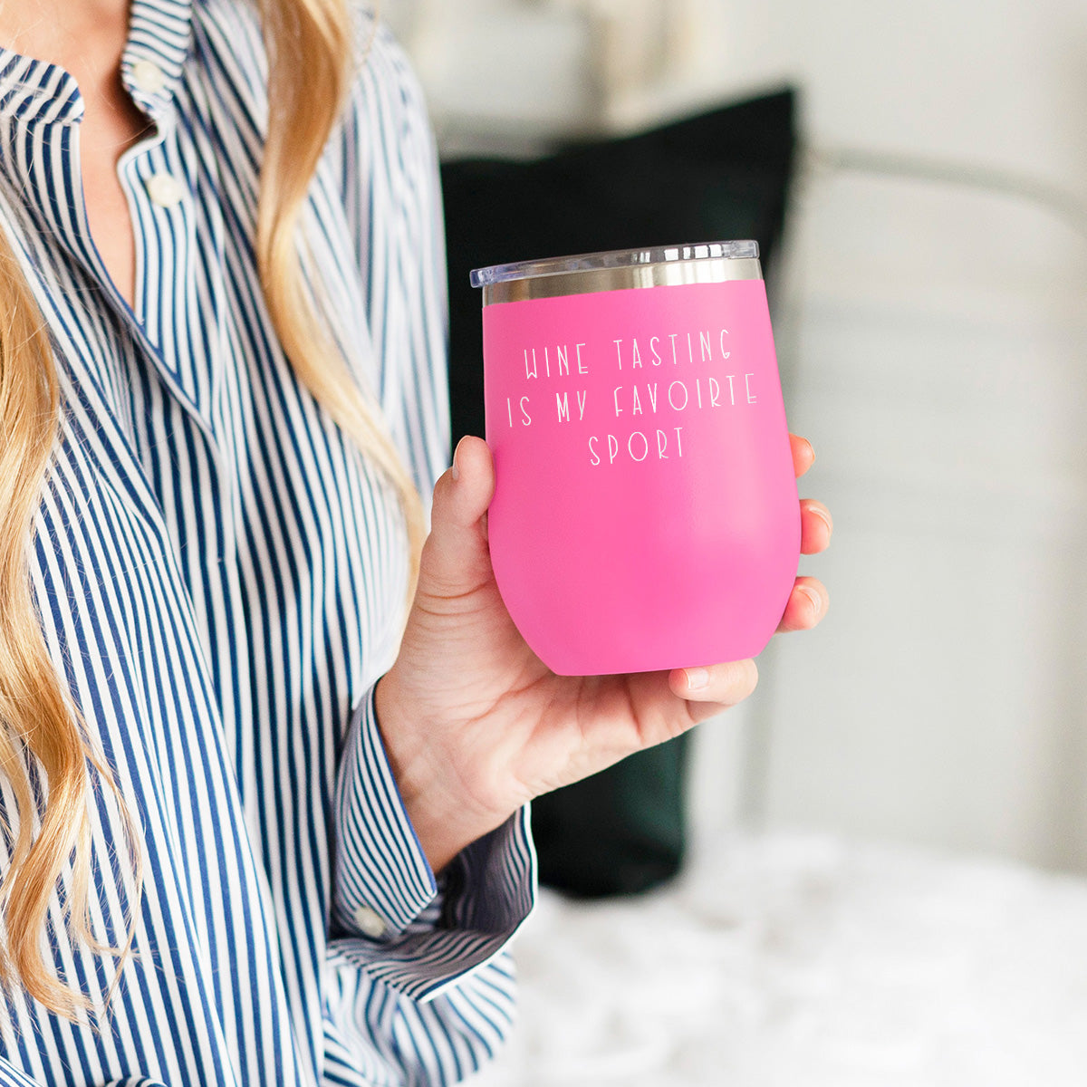 Wine Tasting is My Favorite Sport Pink 12oz. Insulated Tumbler