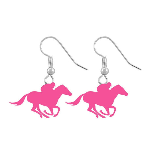 Hot Pink Derby Horse Earrings