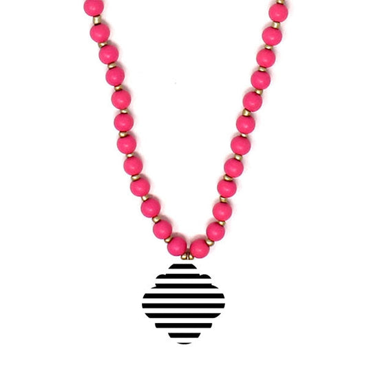 Black Stripe Clover Hot Pink Jennifer Necklace