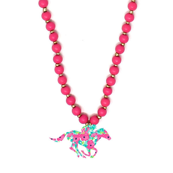 Hot Pink Jennifer Necklace with Grace Derby Horse