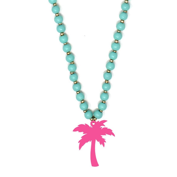 Hot Pink Palm Tree Mint Jennifer Necklace