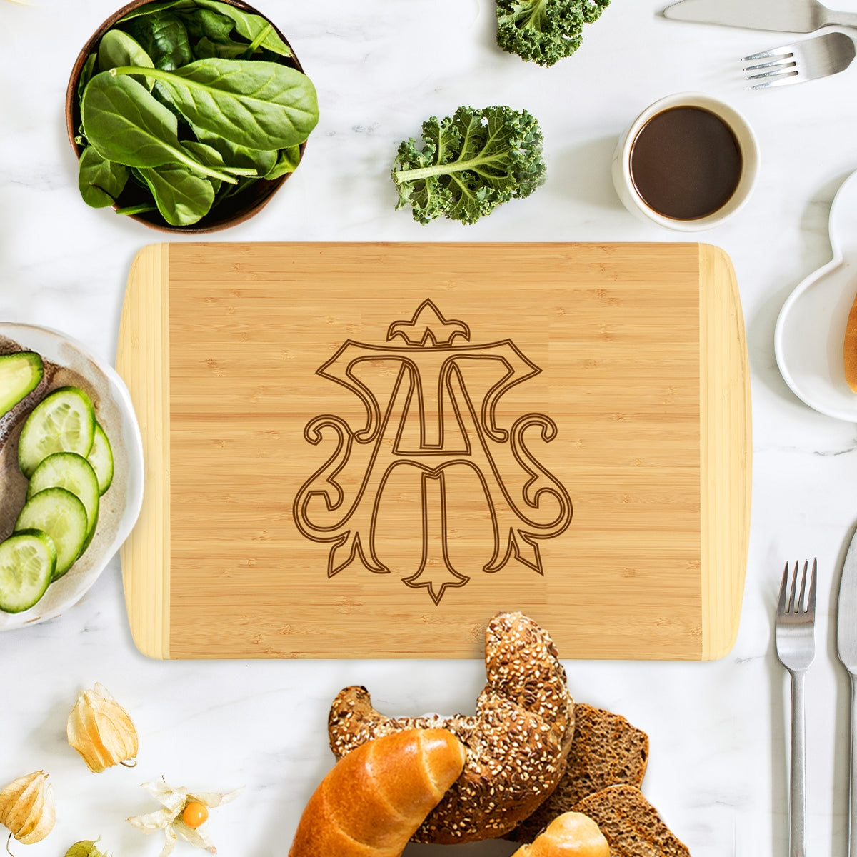 Chic Monogram Two-Tone Cutting Board