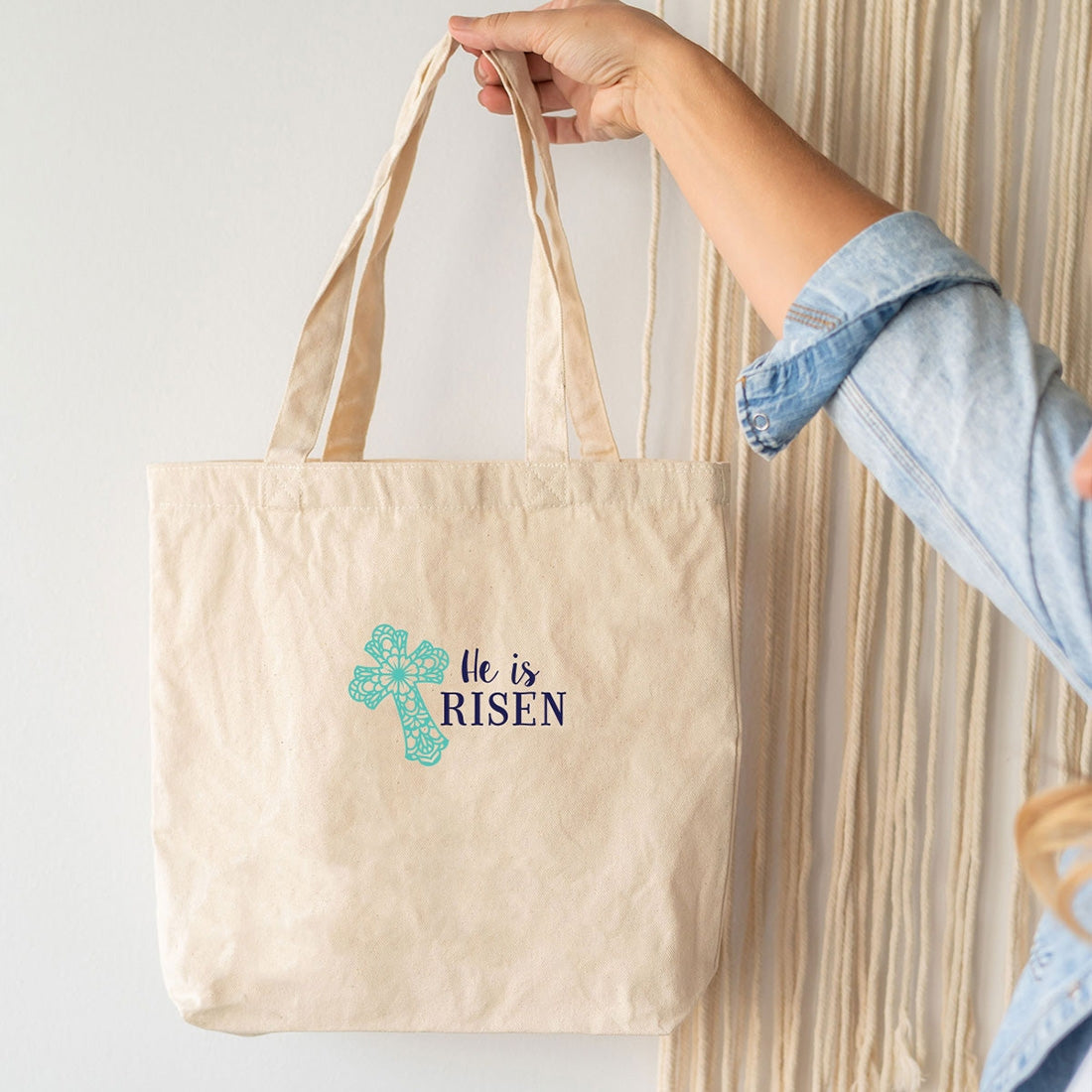 He is Risen Embroidered Canvas Tote