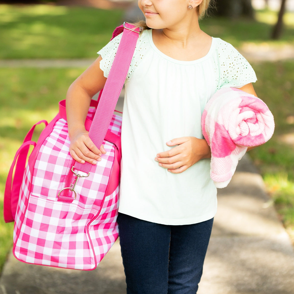 Hot Pink Check Travel Blanket