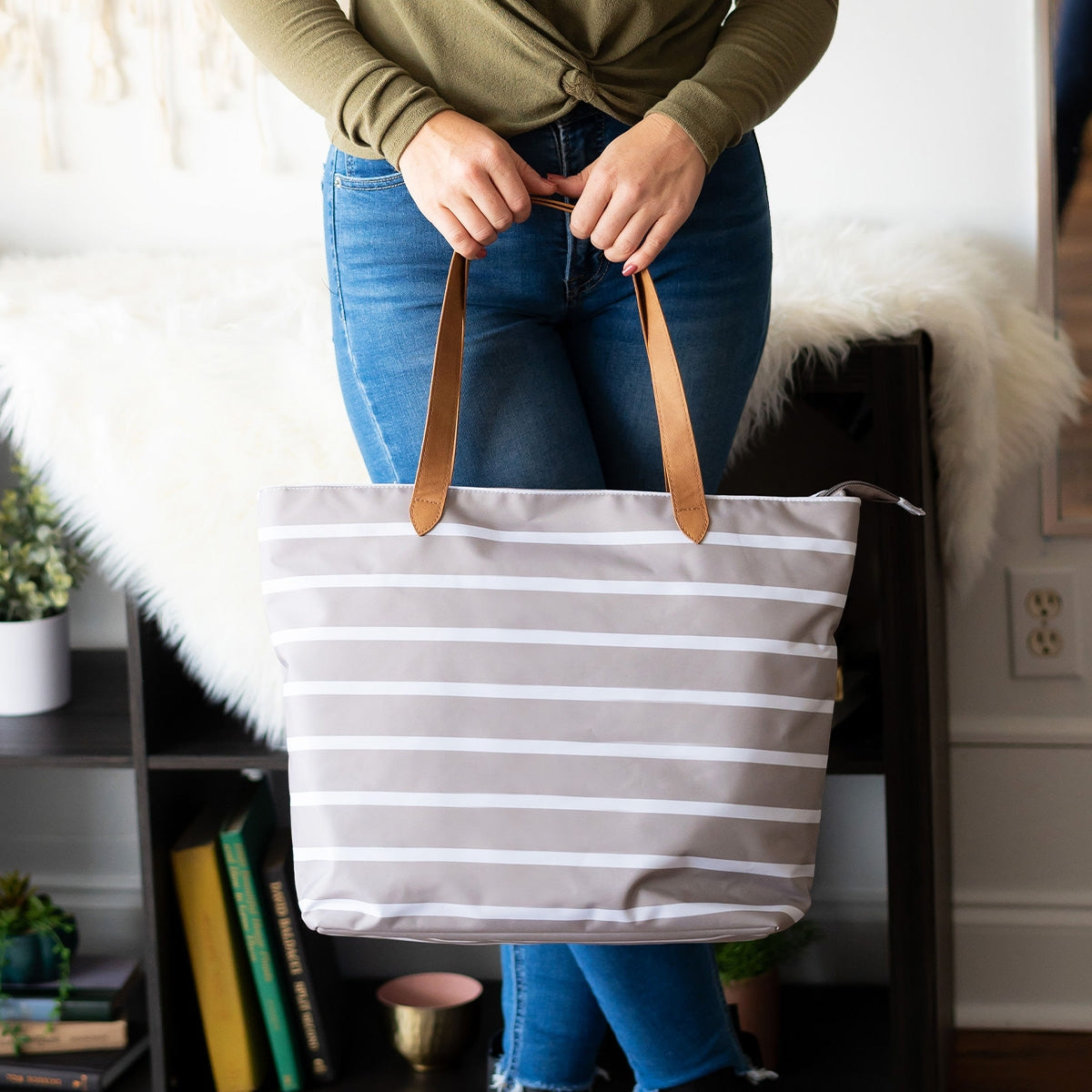 Tan Stripe Tote