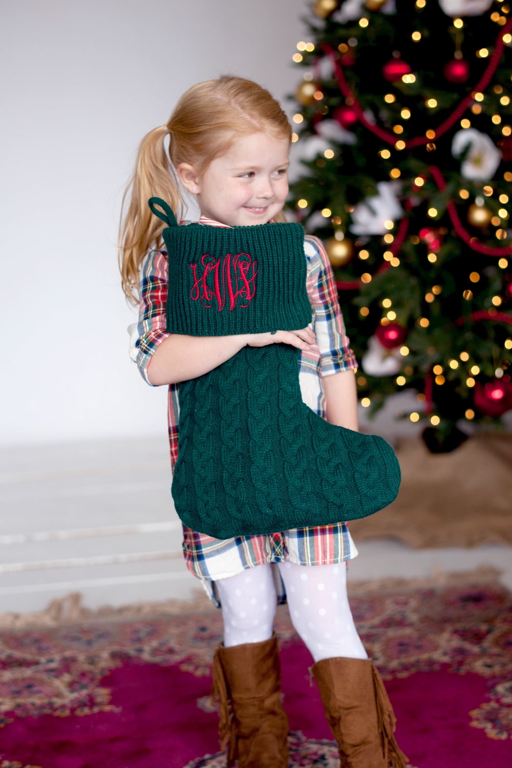 Hunter Green Cable Knit Stocking