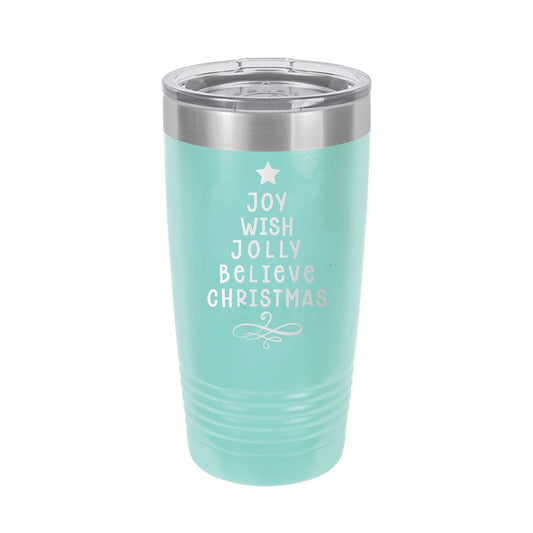 Joy, Wish, Jolly Tree Teal 20oz Insulated Tumbler